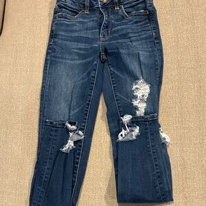 American Eagle Outfitters Dark Blue Distressed Cropped Jeans